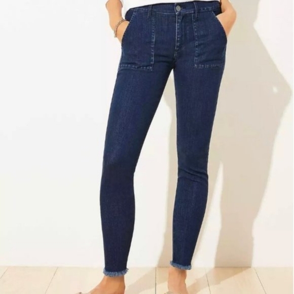 LOFT Denim - Loft Modern Skinny Jeans Ankle Length Frayed Hem Utility Pockets Dark Wash 28